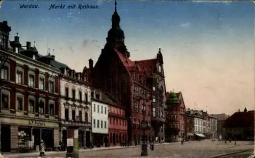 Ak Werdau in Sachsen,  Markt mit Rathaus.