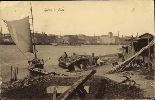 Ak Riesa an der Elbe Sachsen, Elbe, Boote