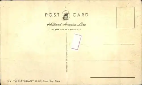 Ak Dampfer MV Westerdam, Holland America Line, HAL