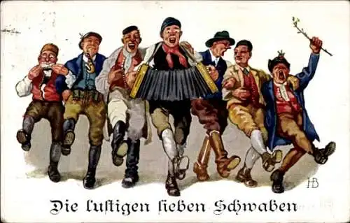 Künstler Ak Boettcher, H., Kummer, Schmerz, Leben, Scherz, Die sieben lustigen Schwaben