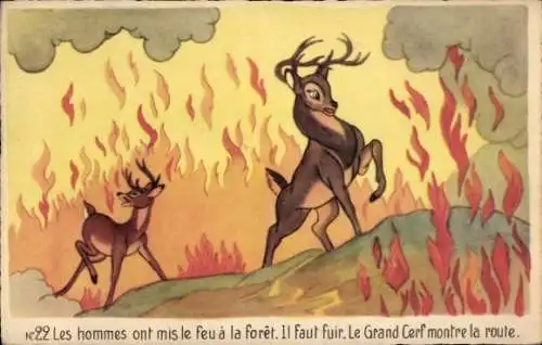 Künstler Ak Walt Disney, Bambi, Brand, Le Grand Cerf montre la route