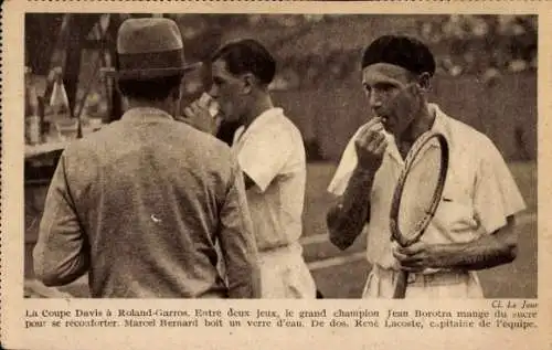 Ak Roland Garros, Davis Cup, Tennis, Spieler Jean Borotra, Marcel Bernard, Rene Lacoste