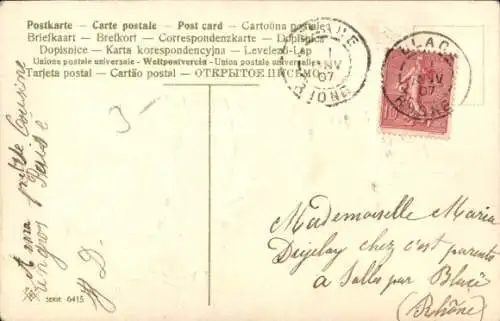 Präge Ak Glückwunsch Neujahr 1907, Engel, Frau, Blumen