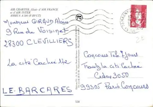 Ak Französisches Passagierflugzeug, Air Charter, Air France, Airbus A 300, F BVGT