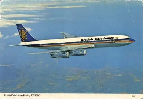 Ak Passagierflugzeug British Caledonian Boeing 707-320C in der Luft