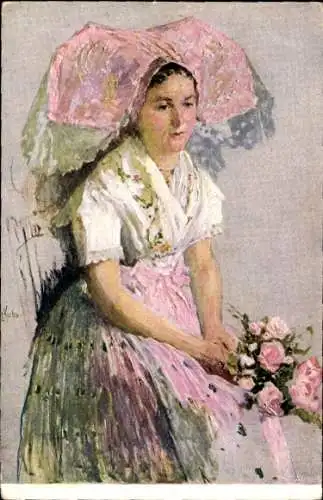 Künstler Ak Kuba, L., Dolnoluzicke kroje, Spreewälderin, Portrait