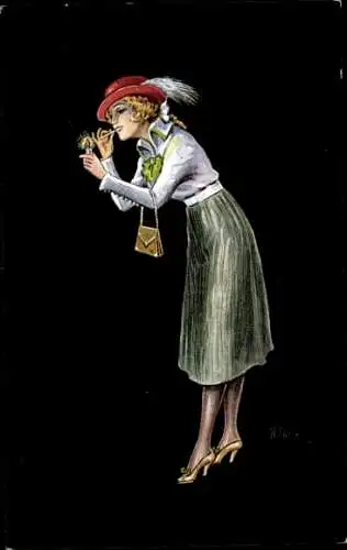 Künstler Ak Lady Nicotine, La première cigarette, Backfisch's Erste