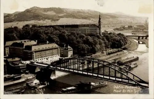 Foto Ak Podmokly Bodenbach Děčín Tetschen an der Elbe Region Aussig, Panorama, Brücke