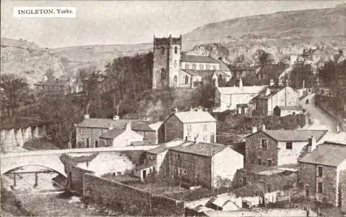 Ak Ingleton North Yorkshire, Blick auf Kirche, Fluss und Brücke