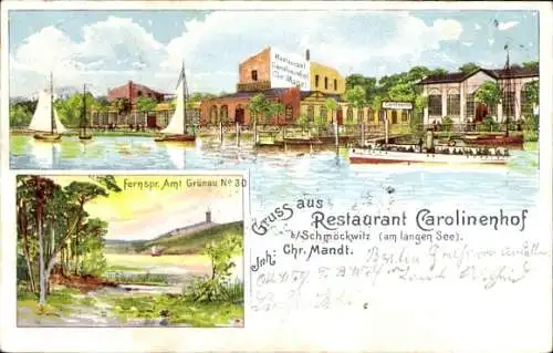 Litho Berlin Köpenick Schmöckwitz Carolinenhof, Restaurant, am langen See, Inh. Chr. Mandt