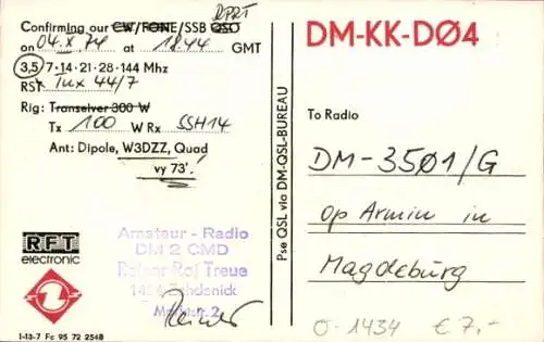 Ak Zehdenick in der Mark, VEB Isolierwerk, QSL Funkerkarte DM2CMD