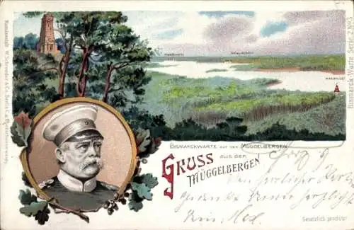 Litho Berlin Köpenick, Müggelberge, Bismarckwarte, Portrait