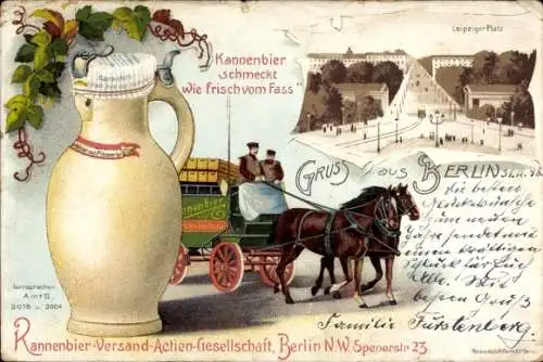 Litho Berlin Tiergarten Moabit, Kannenbier Versand AG, Spenerstraße 23, Kriminalgericht, Bierkutsche