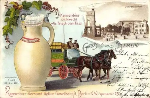 Litho Berlin Tiergarten Moabit, Kannenbier Versand AG, Spenerstraße 23, Unter den Linden Bierkutsche