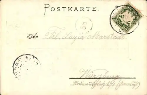 Präge Wappen Passepartout Litho Erlangen in Mittelfranken Bayern, Hauptstraße