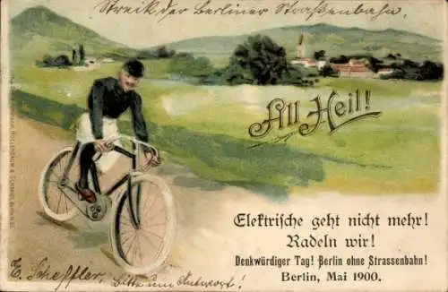 Litho All Heil, Fahrradfahrer auf dem Land unterwegs