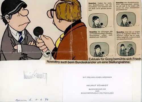 Autogramm Helmut Schmidt, Bundeskanzler, Karikatur von Loriot, Friedrich Nowottny