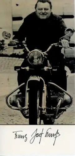 Autogramm Franz Josef Strauß, Portrait auf einem Motorrad, 1979