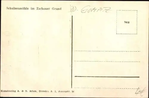 Ak Dresden Gompitz, Schulzenmühle im Zschoner Grund