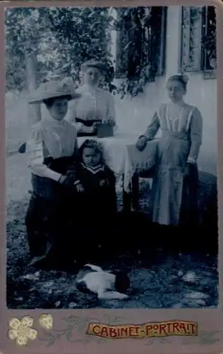 Kabinett Foto Familienbild, Frau, Kinder, Hund