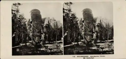 Stereo Foto Adršpach Adersbach Region Königgrätz, Adersbacher Felsen, Zuckerhut