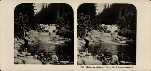 Stereo Foto Riesengebirge Region Königgrätz, Bílé Labe, Weiße Elbe, Weißwasser, Weißwassergrund