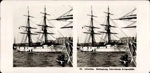 Stereo Foto Helsingborg, Schwedische Kriegsschiffe, Segelschiffe