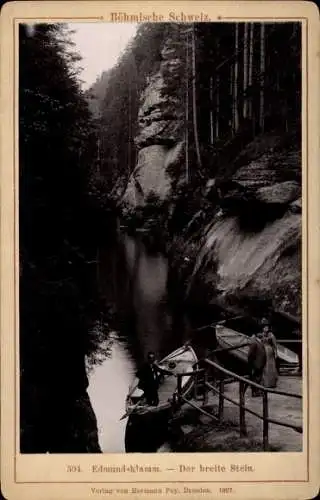 Foto Hřensko Herrnskretschen Elbe Region Aussig, Edmundsklamm, Breiter Stein