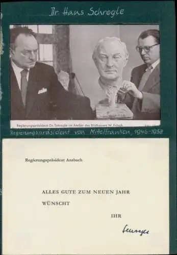 Autogramm Dr. Hans Schregle, Regierungspräsident Ansbach, Bildhauer W. Fritsch, Büste