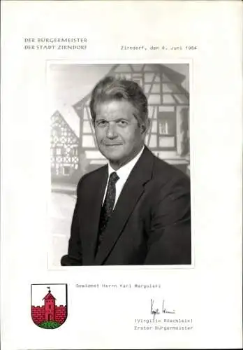 Autogramm Virgilio Röschlein, Bürgermeister der Stadt Zirndorf in Mittelfranken,  Portrait