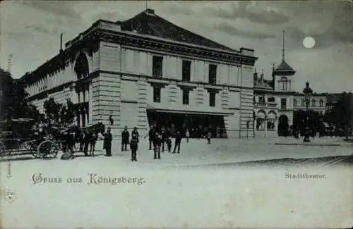 Mondschein Ak Kaliningrad Königsberg Ostpreußen, Stadttheater