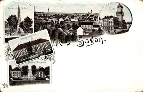 Litho Żagań Sagan Schlesien, Friedenskirche, Schloss, Ring