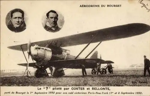 Ak Aerodrome du Bourget, Costes et Bellonte, Flugzeug