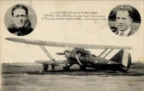 Ak Dieudonné Costes et Maurice Bellonte, Pilot, l'avion Point d'Interrogation, Septembre 1930