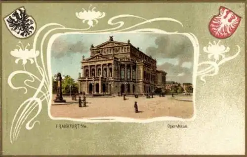 Präge Wappen Passepartout Litho Frankfurt am Main, Opernhaus