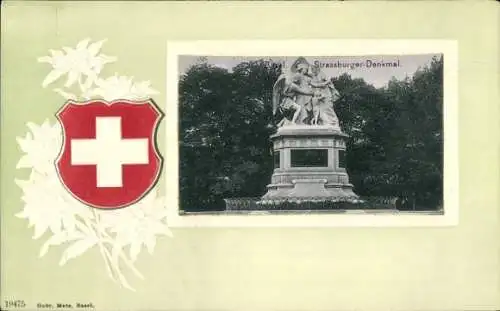 Präge Wappen Passepartout Ak Basel Stadt Schweiz, Strassburger-Denkmal