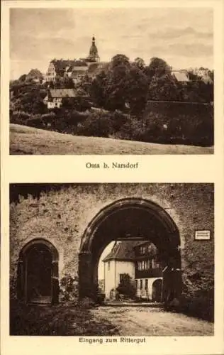 Ak Ossa Narsdorf Geithain in Sachsen, Blick auf den Ort, Eingang zum Rittergut