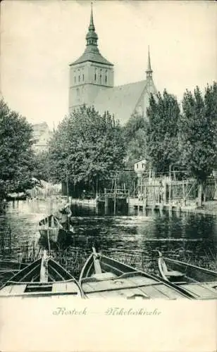 Ak Hansestadt Rostock, Nikolaikirche, Boote