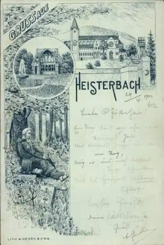 Litho Königswinter am Rhein, Kloster Heisterbach, Mönch