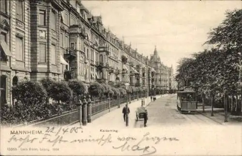 Ak Mannheim in Baden, Kaiserring, Straßenbahn