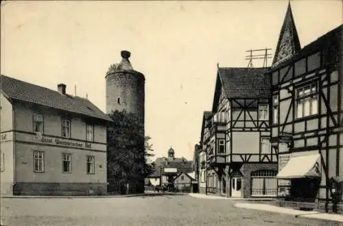 Ak Vacha in der Rhön Thüringen, Hotel Weimarischer Hof, Fachwerkhäuser