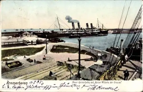 Ak Bremerhaven, Neuer Kaiserhafen mit Kaiser Wilhelm der Große