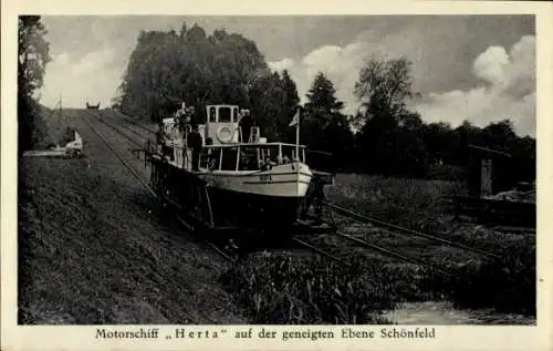 Ak Westpreußen, Motorschiff Hertha auf der geneigten Ebene Schönfeld