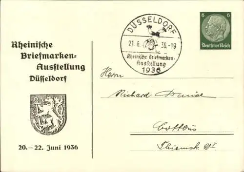 Ganzsachen Künstler Ak Peters, P., Düsseldorf, Briefmarkenausstellung Juni 1936, Postbeamter