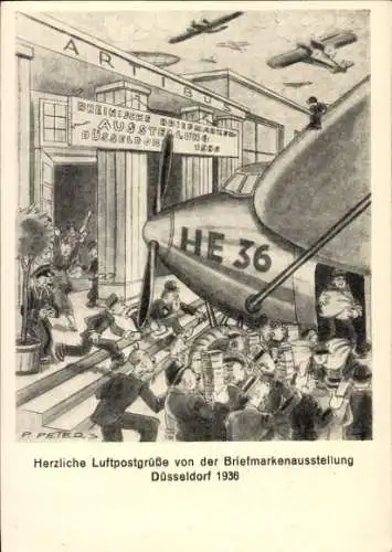 Ganzsachen Ak Peters, P., Düsseldorf am Rhein, Briefmarkenausstellung 1936, Luftpost, HE 36