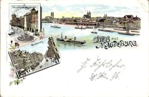 Litho Magdeburg an der Elbe, Hasselbach Monument, Breiteweg