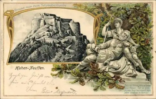 Litho Neuffen in Württemberg, Burg Hohenneuffen, Statue