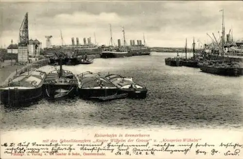 Ak Bremerhaven, Kaiserhafen mit den Schnelldampfern Kaiser Wilhelm der Große u. Kronprinz Wilhelm