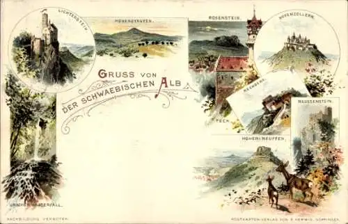 Litho Göppingen, Lichtenstein, Hohenstaufen, Reussenstein, Schwäbische Alb