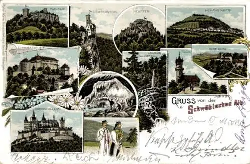 Litho Neuffen in Württemberg, Achalm, Lichtenstein, Schwäbische Alb, Hohenzollern, Teck, Rechberg